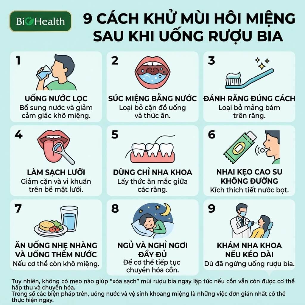 9 cách khử mùi hôi miệng sau khi uống rượu bia