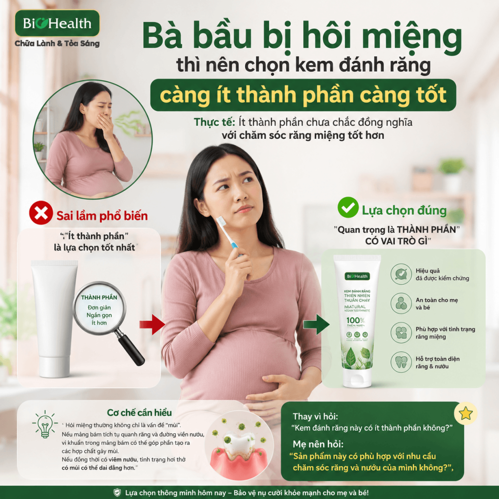 "Bà bầu bị hôi miệng thì nên chọn kem đánh răng càng ít thành phần càng tốt"