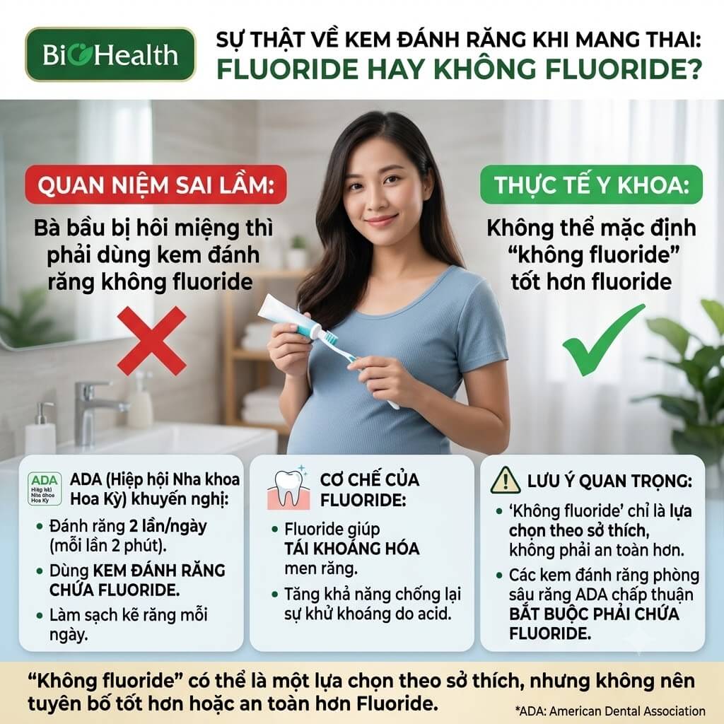 "Bà bầu bị hôi miệng thì phải dùng kem đánh răng không fluoride"