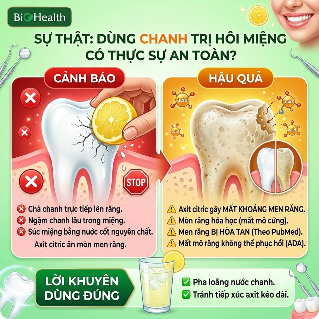 Có nên ngậm hoặc chà chanh trực tiếp lên răng để hết hôi miệng?