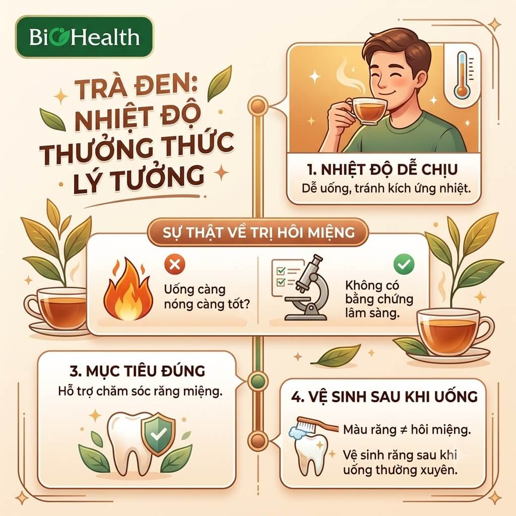 Dùng trà đen ở nhiệt độ vừa phải thay vì uống quá nóng