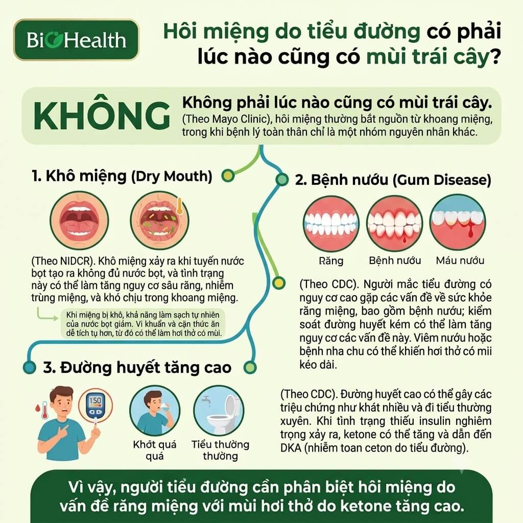 Hôi miệng do tiểu đường có phải lúc nào cũng có mùi trái cây?