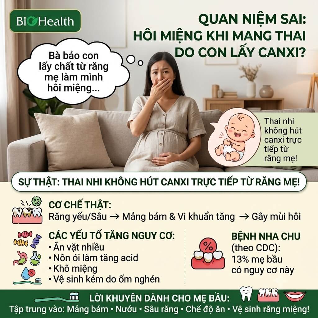 "Hôi miệng là do em bé đang lấy canxi từ răng của mẹ"