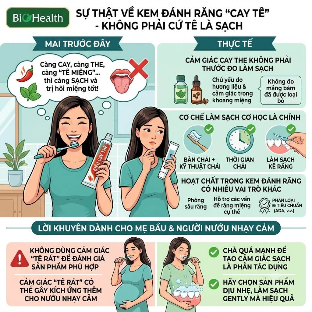  "Kem đánh răng càng cay, càng tê thì càng sạch và trị hôi miệng tốt"