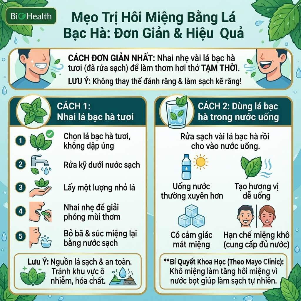 Mẹo trị hôi miệng bằng lá bạc hà thực hiện thế nào?