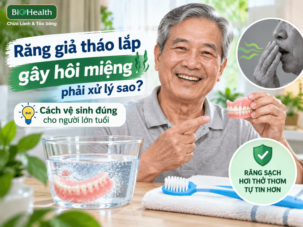 Răng giả tháo lắp gây hôi miệng phải xử lý sao? Cách vệ sinh đúng cho người lớn tuổi