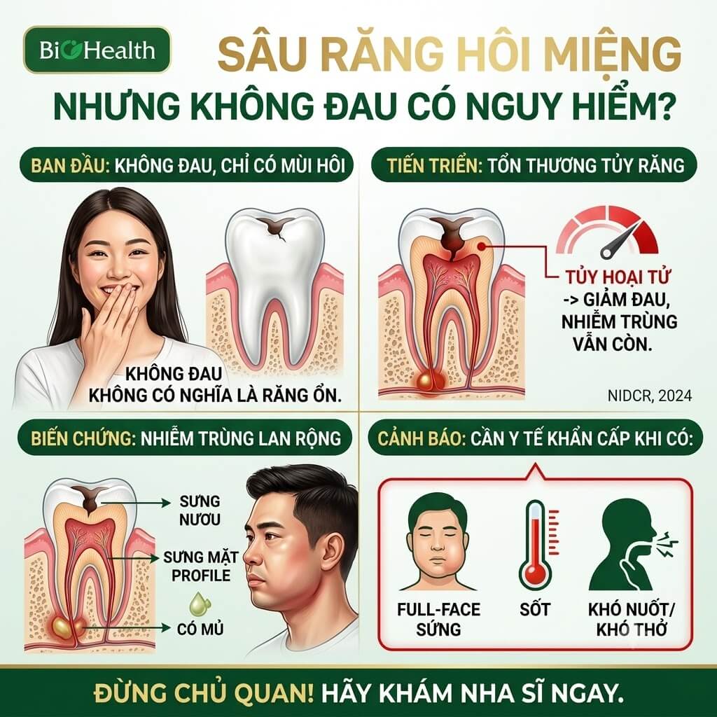 Răng sâu hôi miệng nhưng không đau có nguy hiểm không?