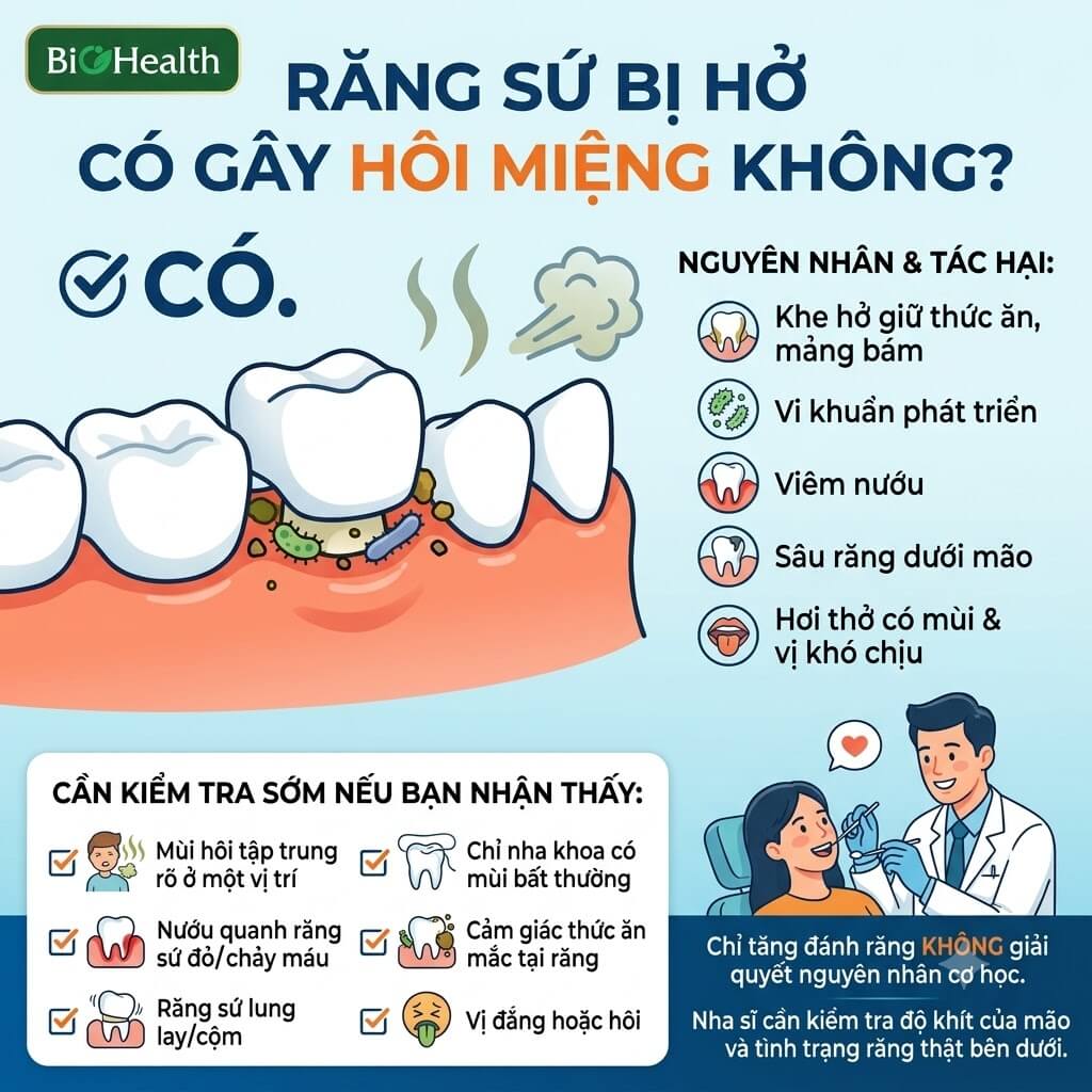Răng sứ bị hở có gây hôi miệng không?