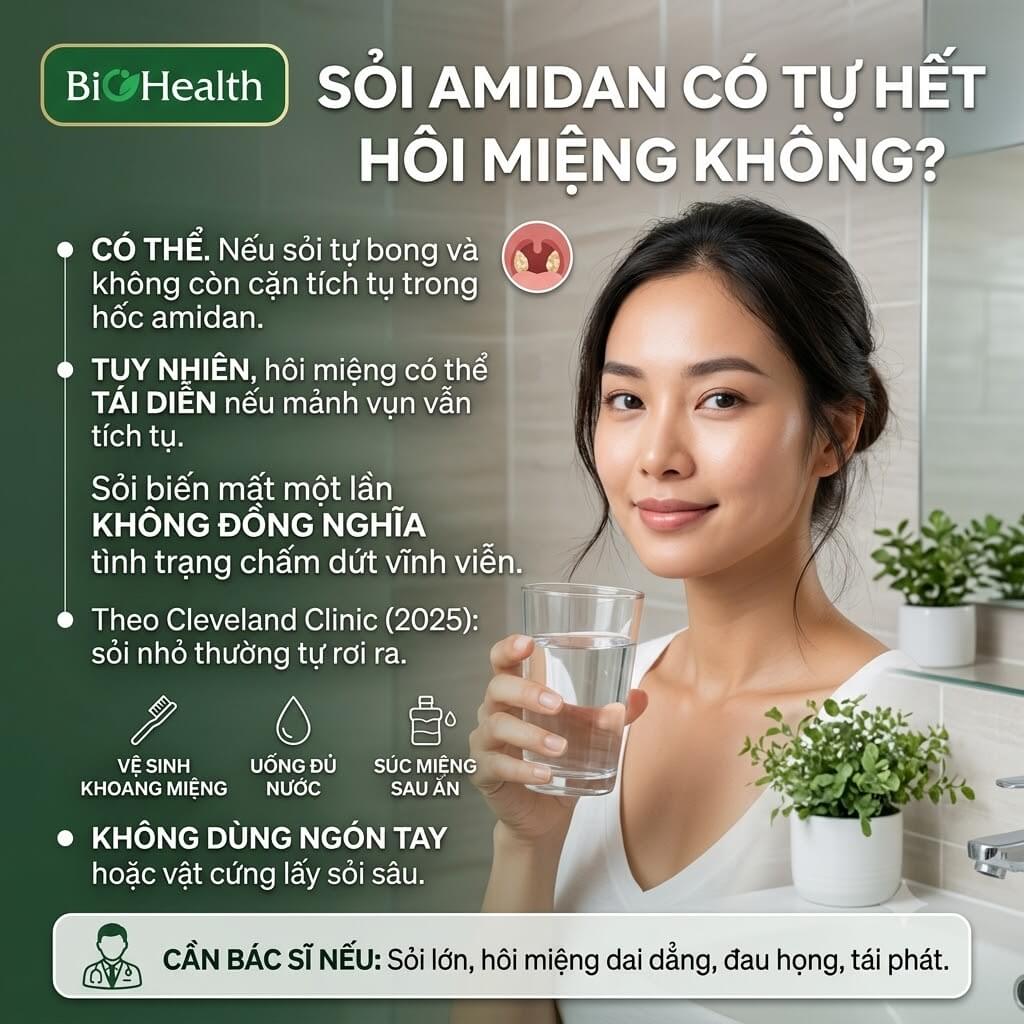 Sỏi amidan có tự hết hôi miệng không?