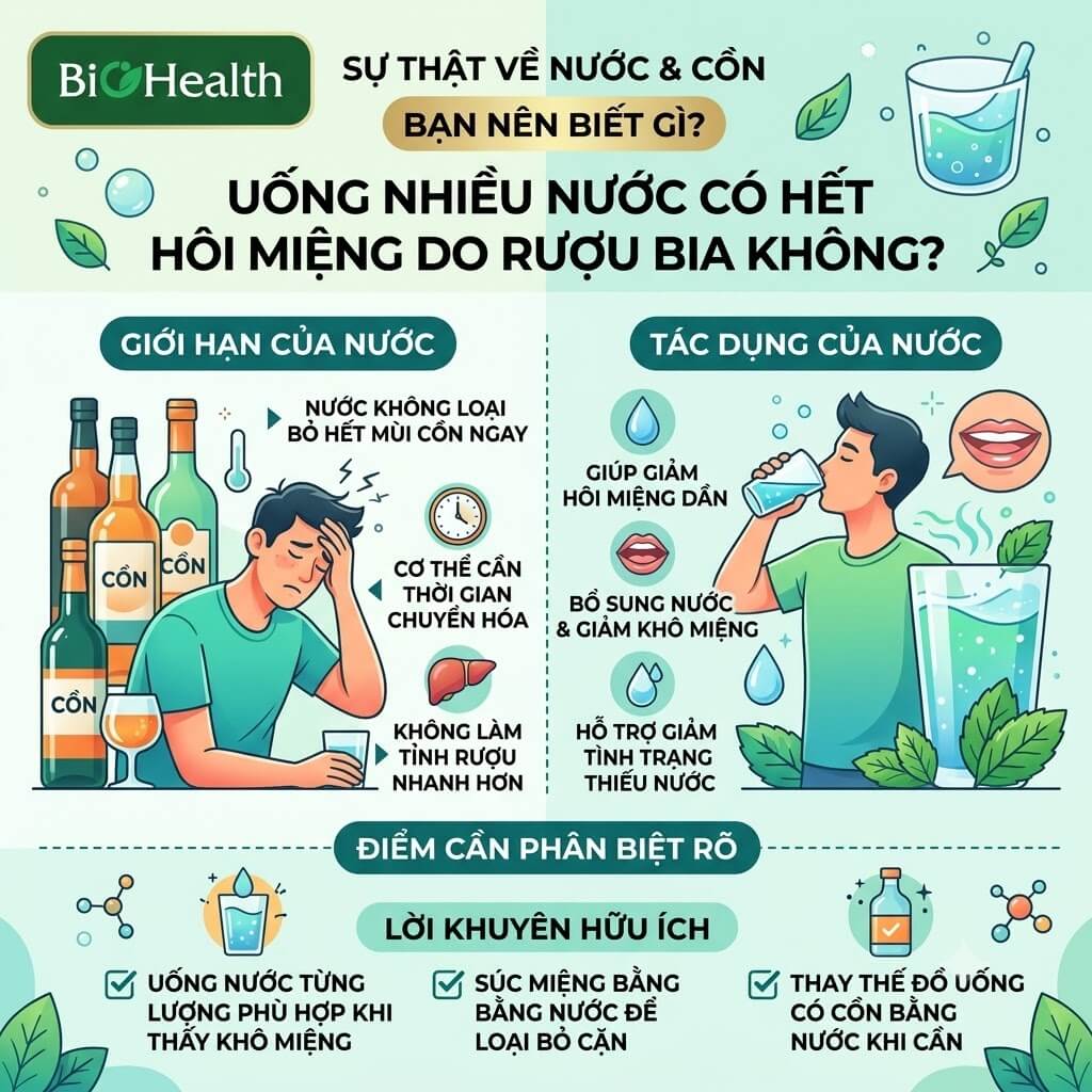 Uống nhiều nước có hết hôi miệng do rượu bia không?