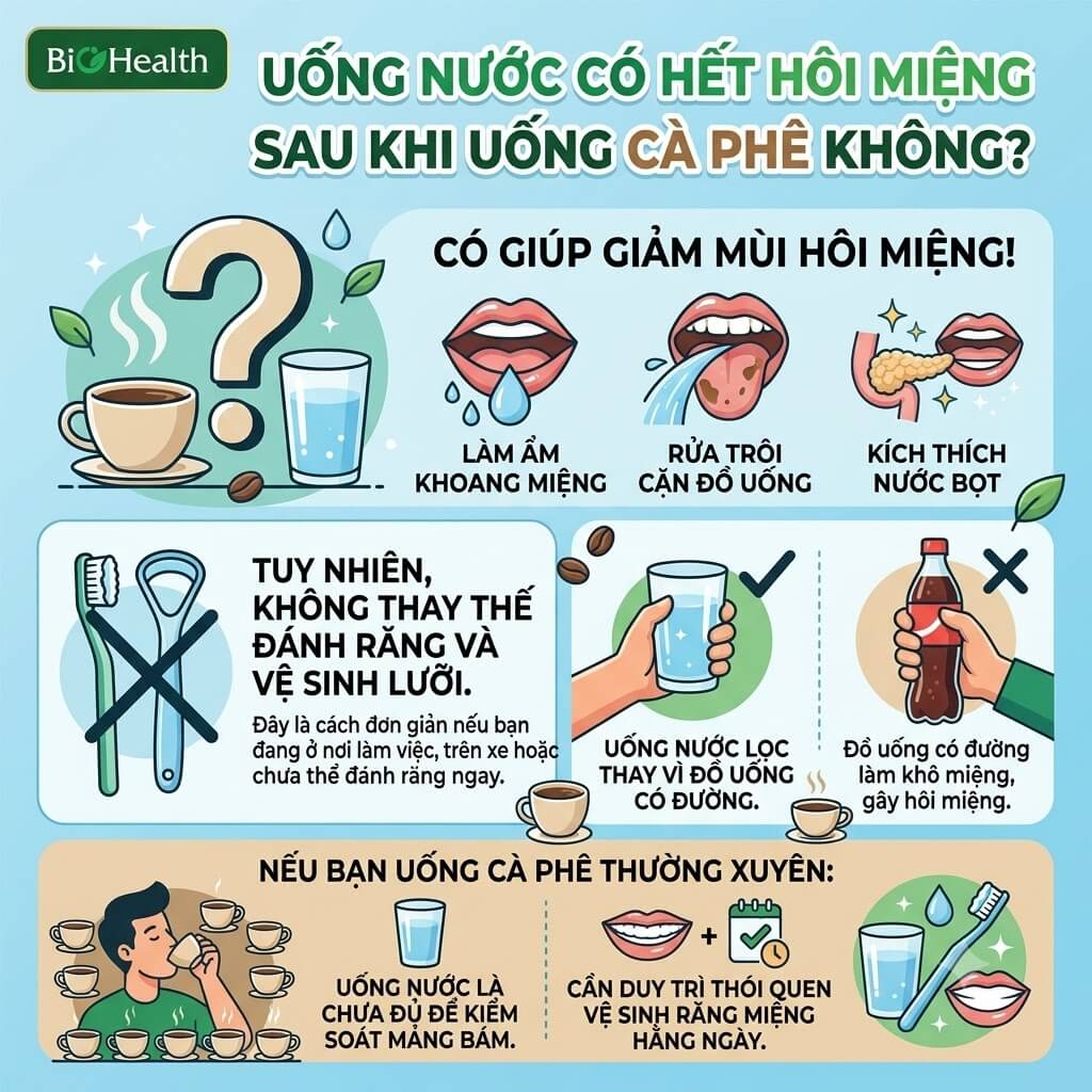 Uống nước có hết hôi miệng sau khi uống cà phê không?