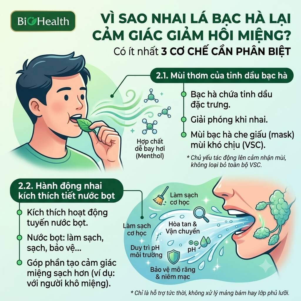 Vì sao nhai lá bạc hà lại tạo cảm giác giảm hôi miệng?