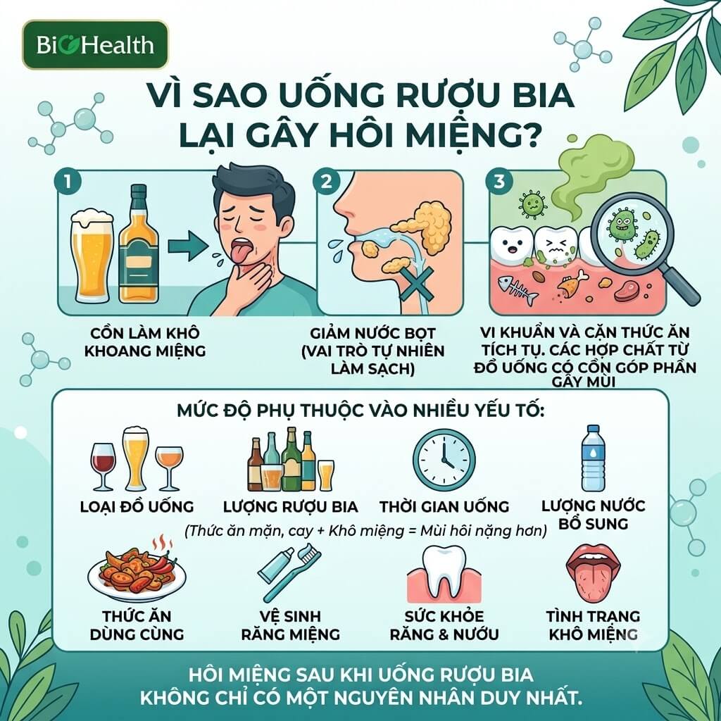 Vì sao uống rượu bia lại gây hôi miệng?